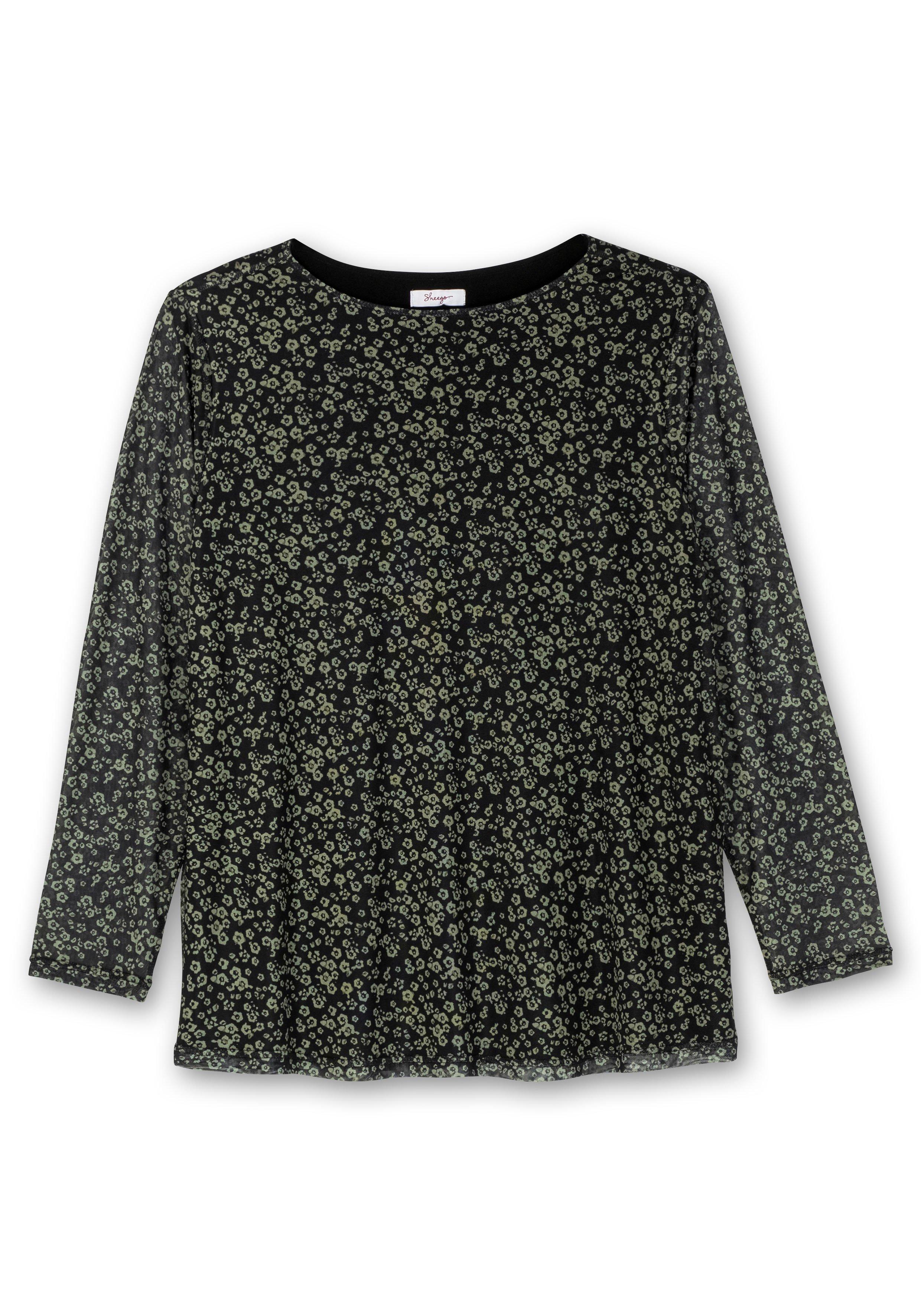 Langarmshirt aus Mesh, mit Blüten-Minimalprint