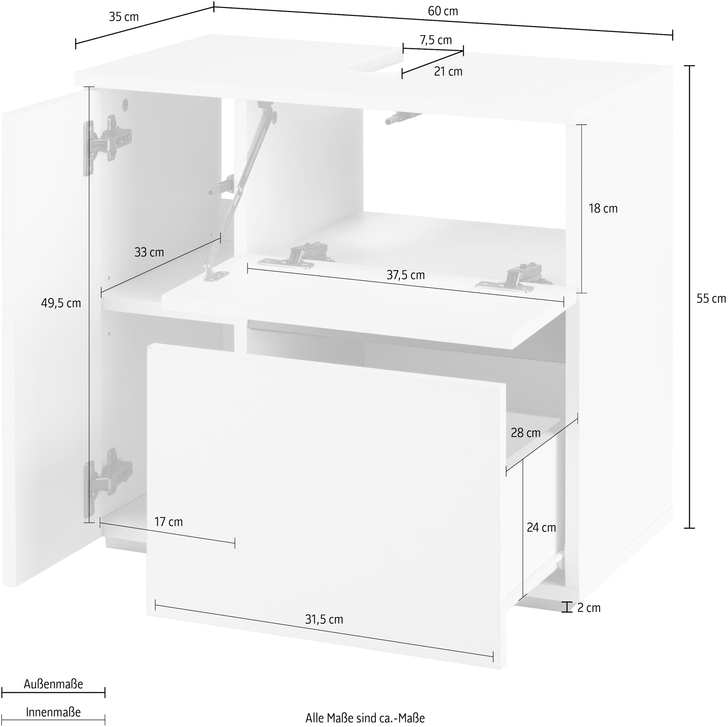 Home affaire Waschbeckenunterschrank »Wisla« Siphonausschnitt, Push-to-open-Funktion, Breite 60cm, Höhe 55 cm