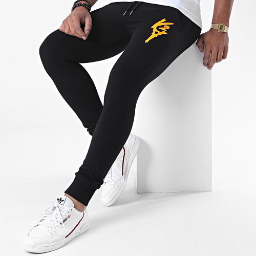 Pantalon Jogging Logo Noir Orange Fluo