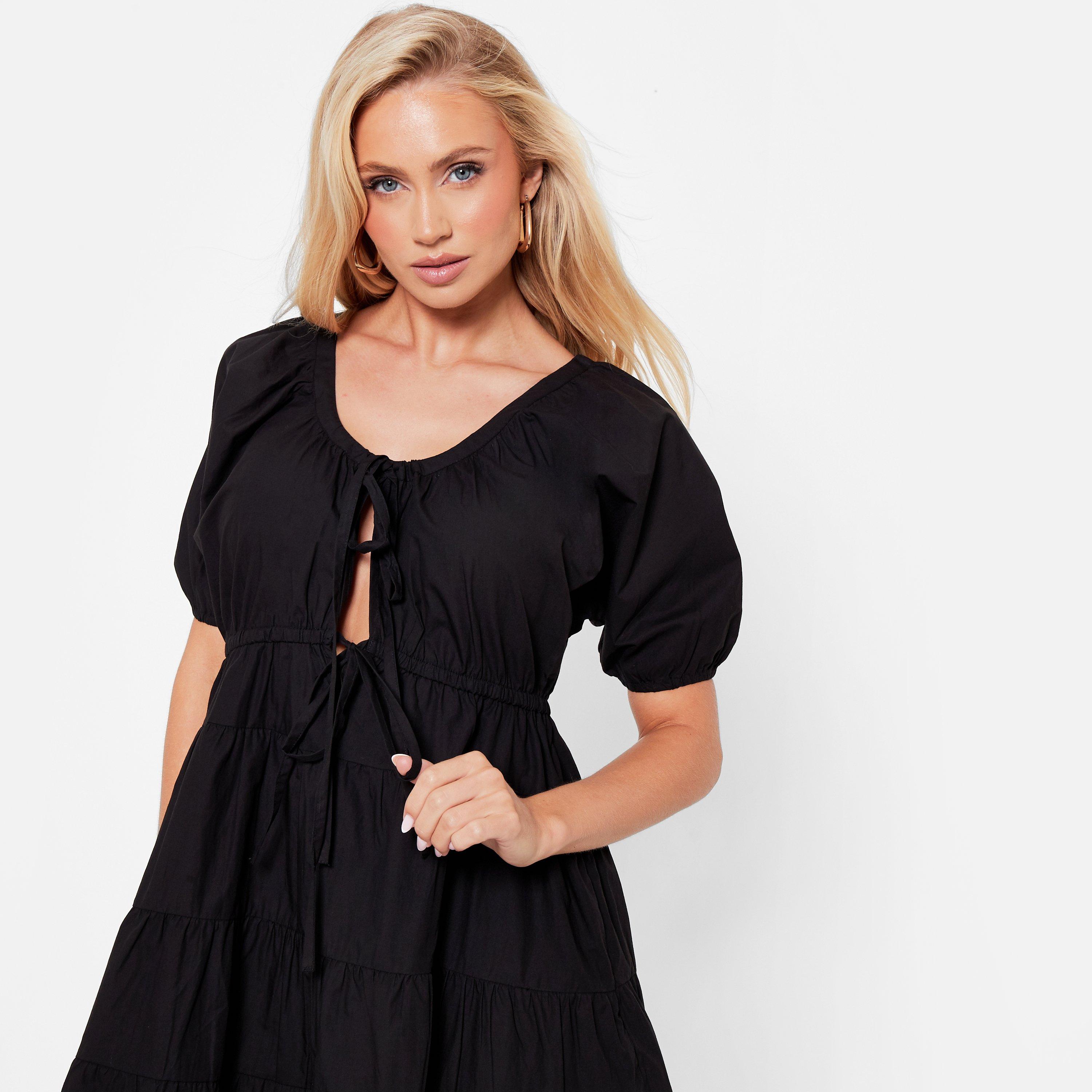 I Saw It First ISAWITFIRST Tie Front Poplin Smock Dress