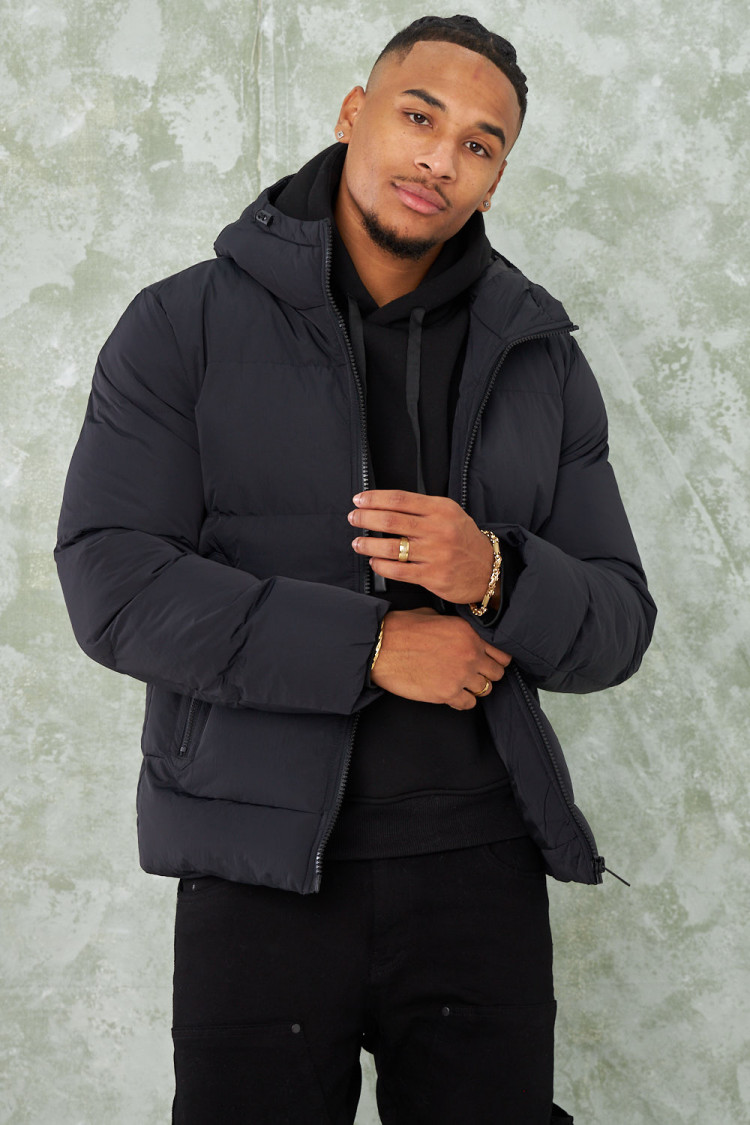 Parka noire uni à capuche