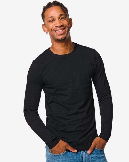 t-shirt homme slim fit col rond - manche longue noir