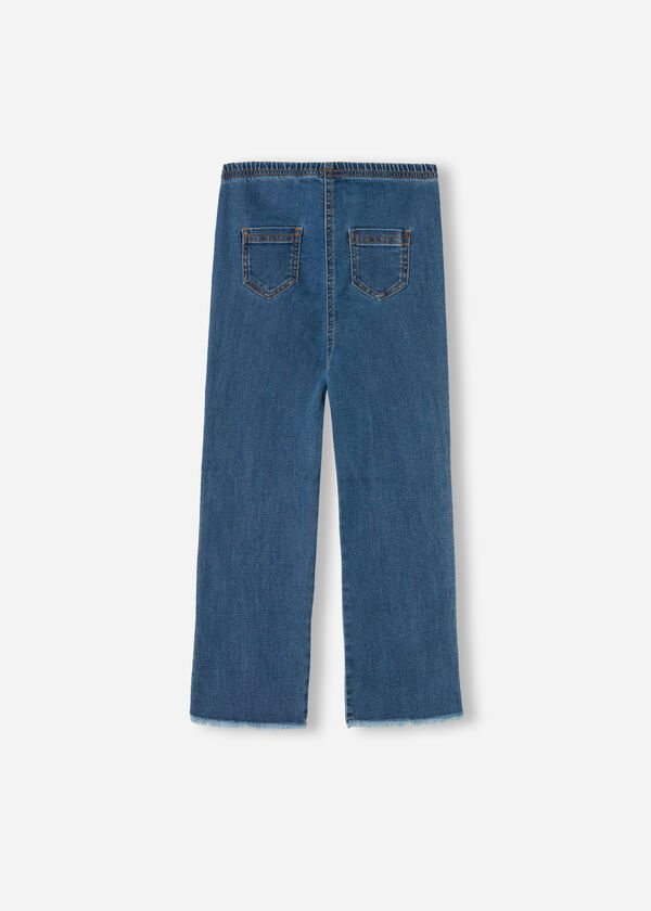 Calças legging jeans cropped flare para meninas