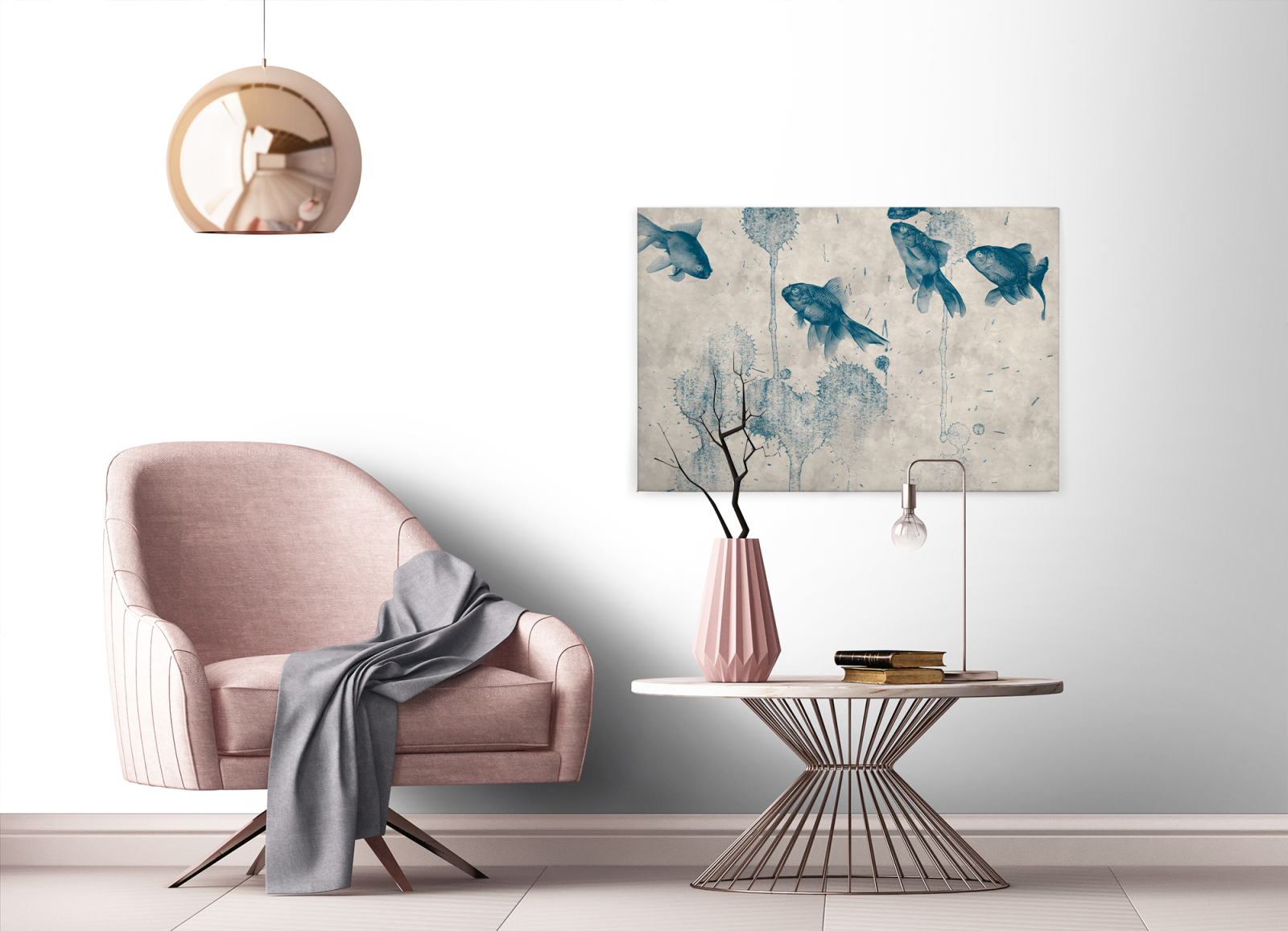 Leinwandbild FISCHE - blau-beige - 90x60 cm