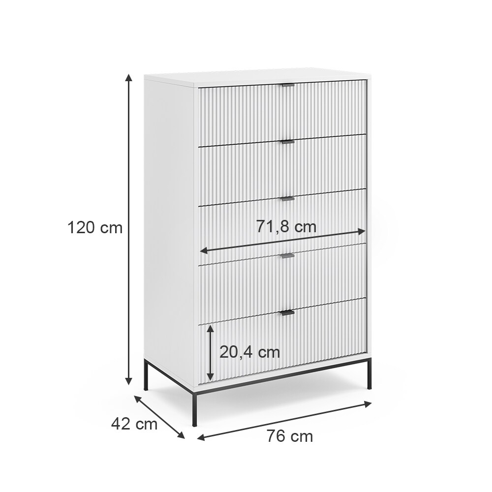 Vicco Kommode Eliza Weiß 76 x 120 cm mit 5 Schubladen