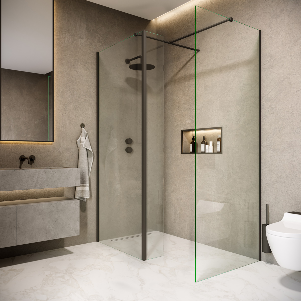 Saniclear Rivo inloop douchecabine 150x100cm met 40cm zijwand en 60cm vrije inloop mat zwart