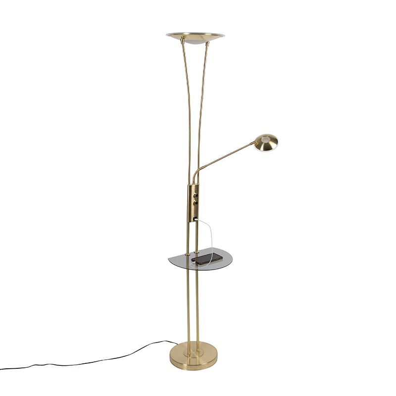 Vloerlamp goud met leesarm incl. LED en USB-poort - Sevilla