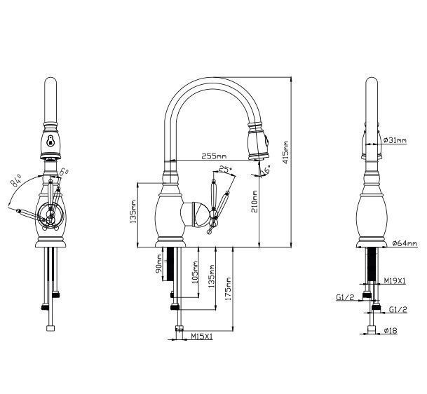 Sento Pulldown Nostalgic keukenkraan RVS met handdouche