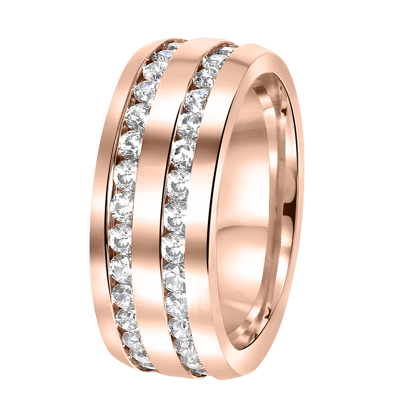 Gerecycled stalen ring roseplated 2rijen met zirkonia
