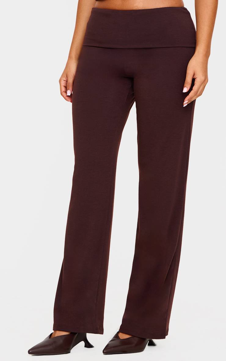 Chocolat Pantalon Droit En Jersey Contour Petite Taille