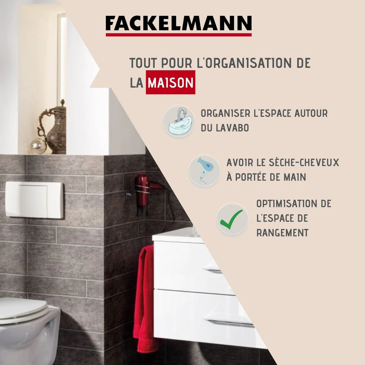 Support sèche cheveux en zinc chromé Vision Fackelmann