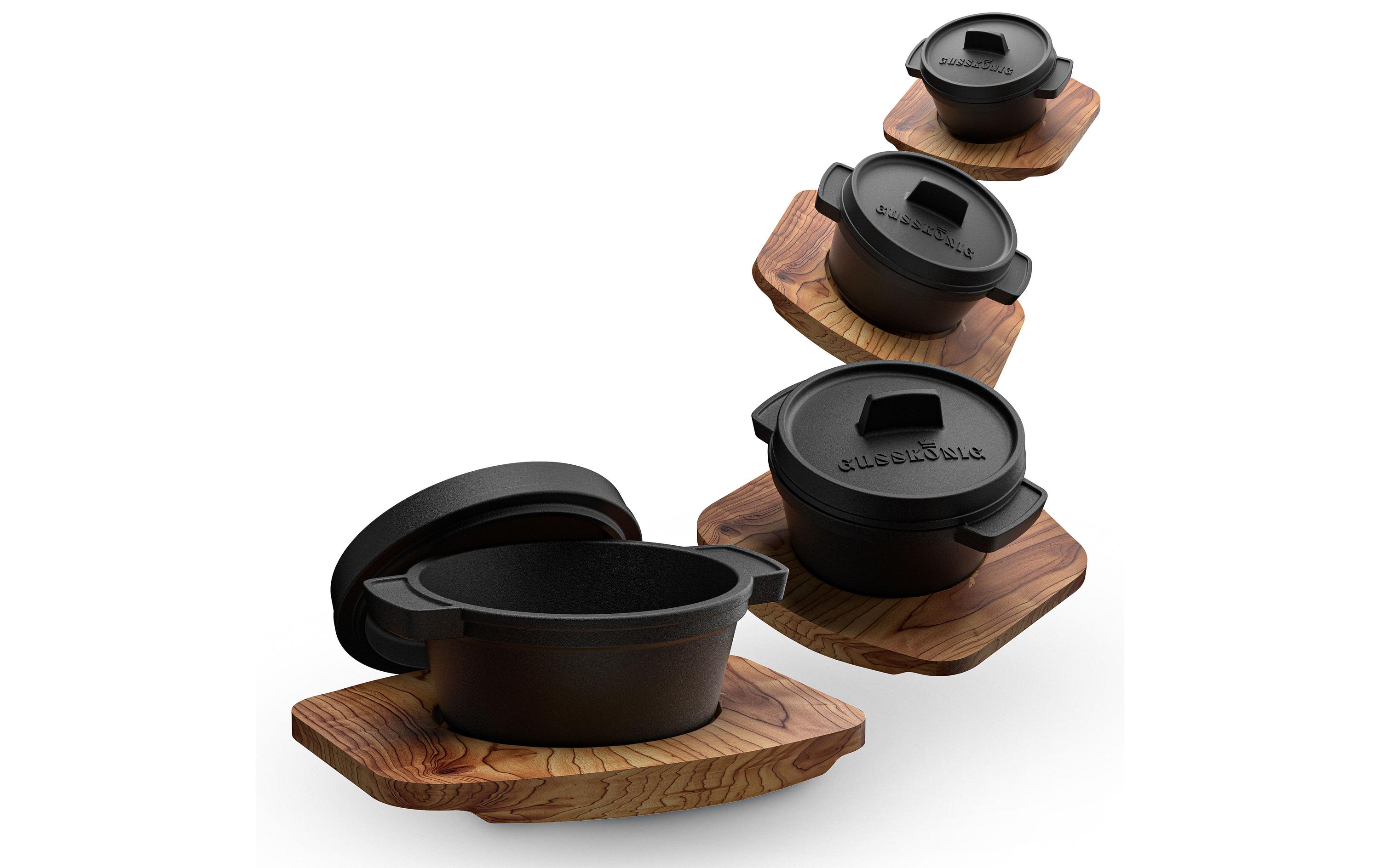 Mini Dutch Set 4 Töpfe + UntersetzerSet (4 Töpfe) mit Holz-Untersetzern und Rezeptbuch