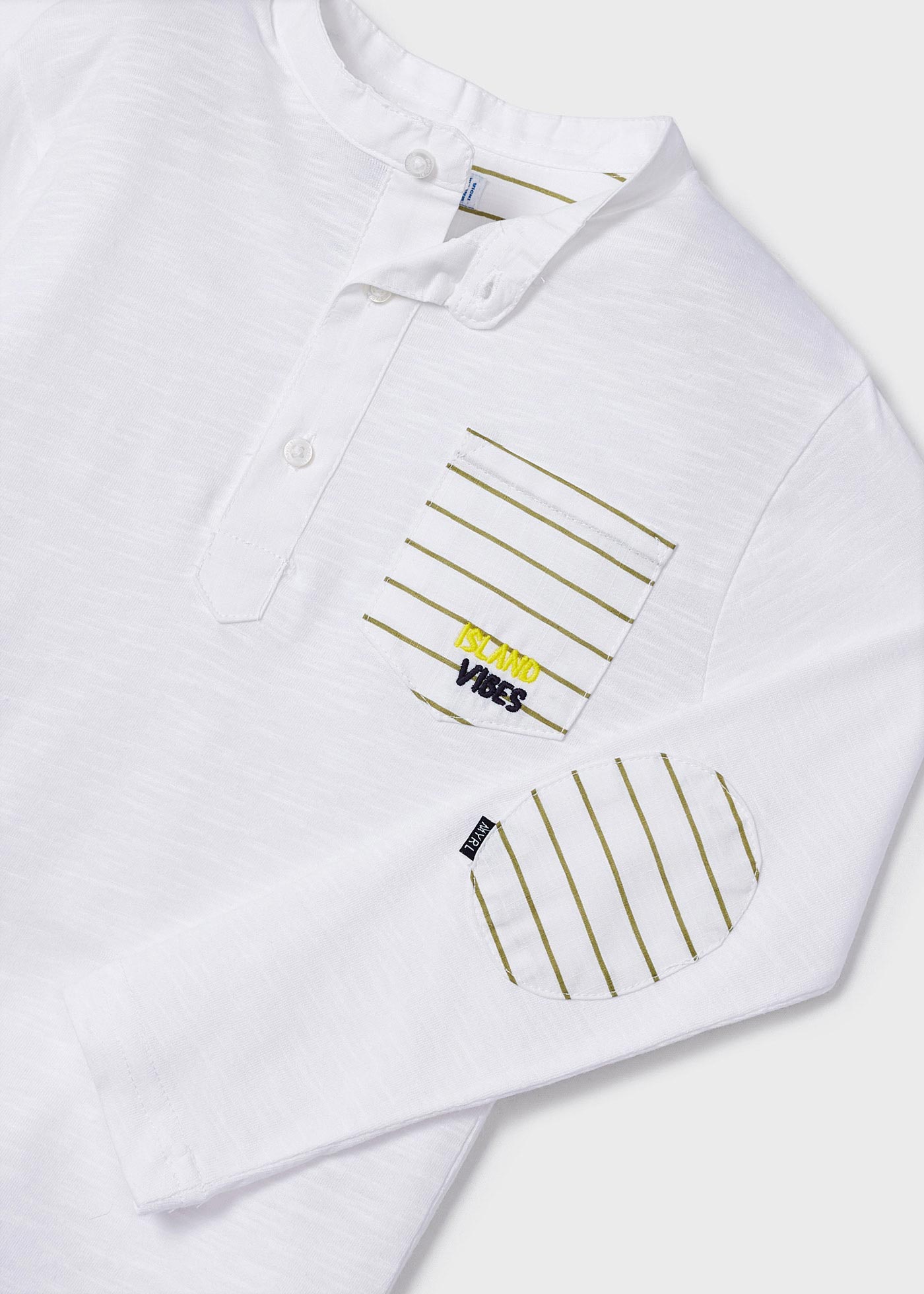 Camisa polo de manga comprida com gola mandarim em algodão para meninos
