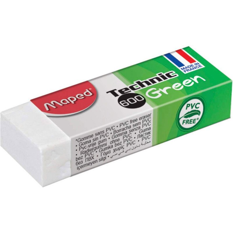 Gomme plastique Technic 600 Green Maped, présentoir de 20