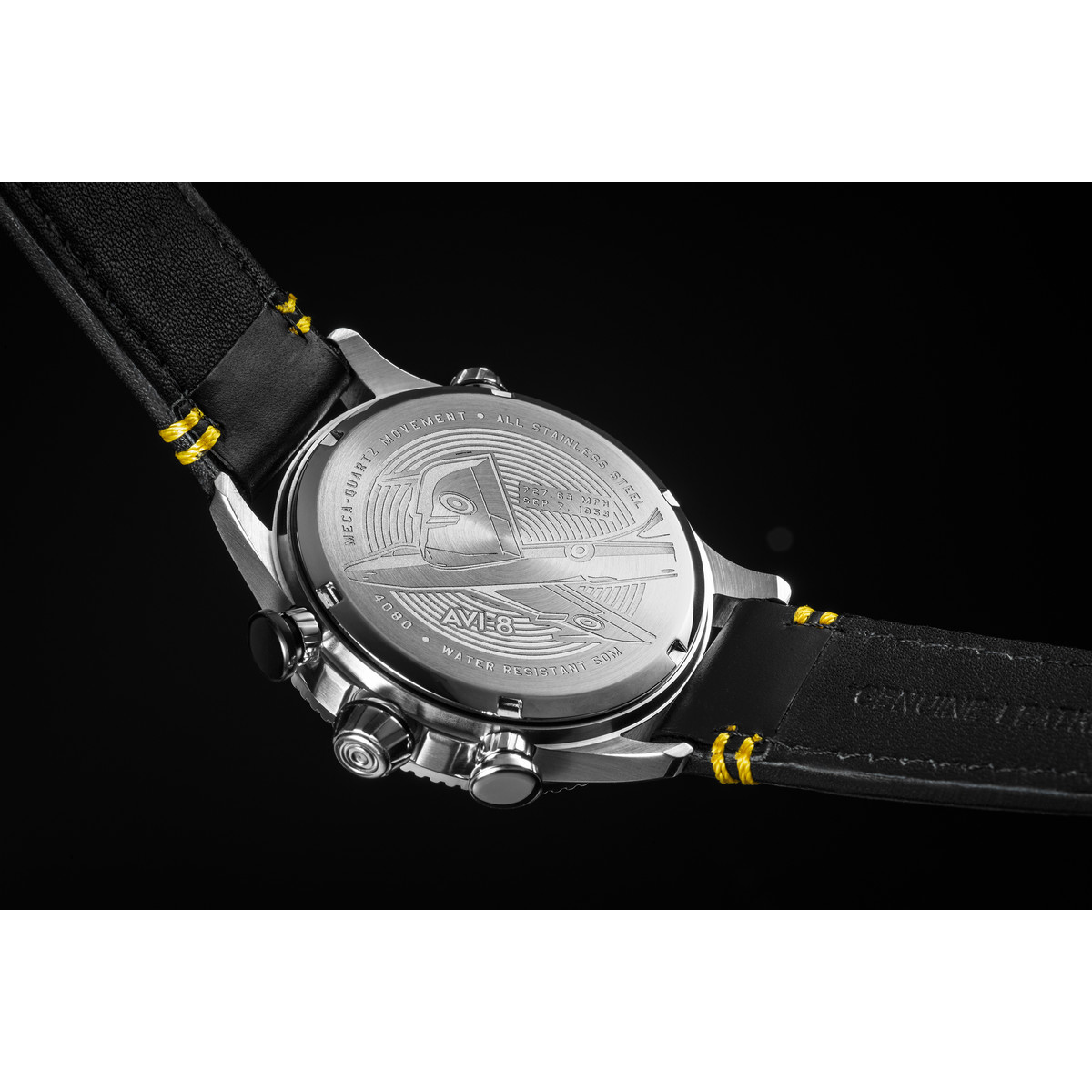 Montre AVI-8 homme chronographe acier cuir noir