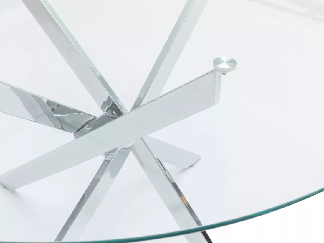 Table à manger ronde 6 personnes en verre trempé et métal chromé - Transparent - COSIMA