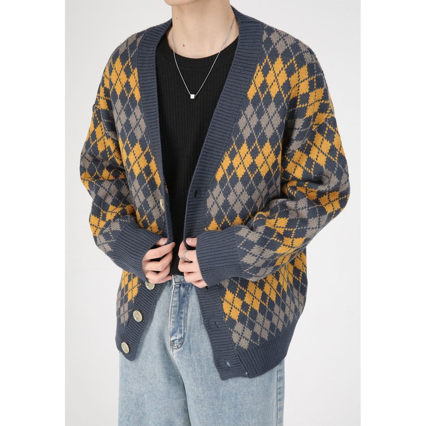 FAERIS - V-hals Argyle-vest met knoopjes