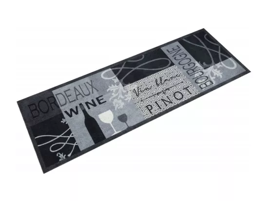Tapis de cuisine lavable imprimé Wine gris 60x180 cm velours