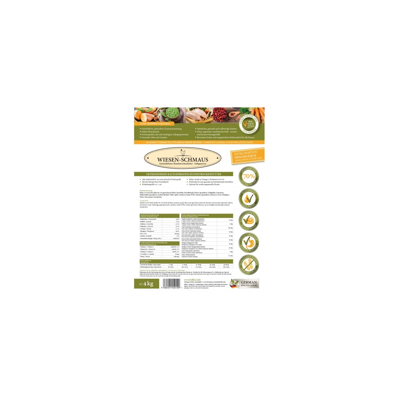 Bellfor Sparset für Windhunde: Wiesen-Schmaus 4 kg + Gelenke und Knochen Complete-Snack 150g + Fitness Pulver 80g