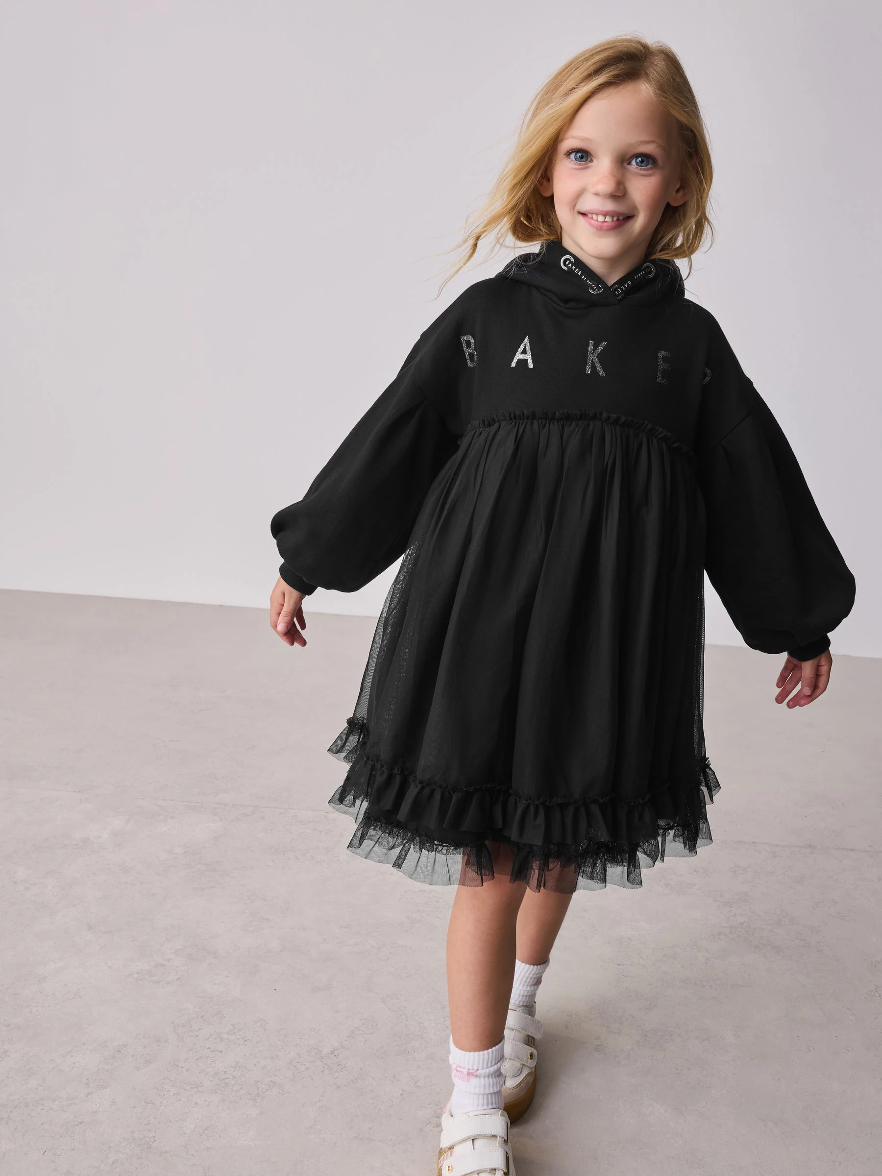 Baker by Ted Baker Empire Waist Mesh Hooded Black Dress