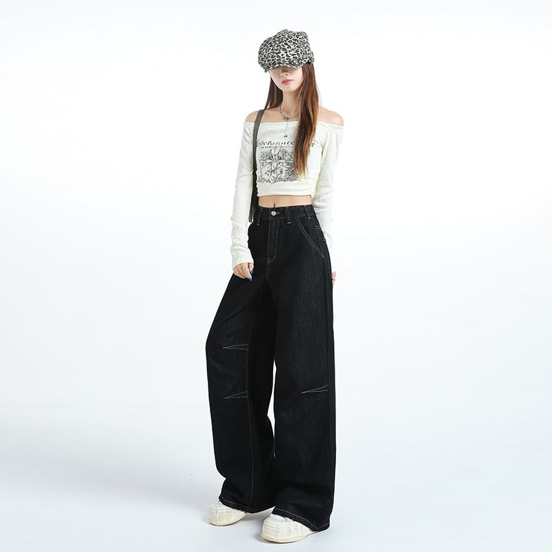Denimot - High Rise Plain Wide Leg Jeans (diverse designs)
