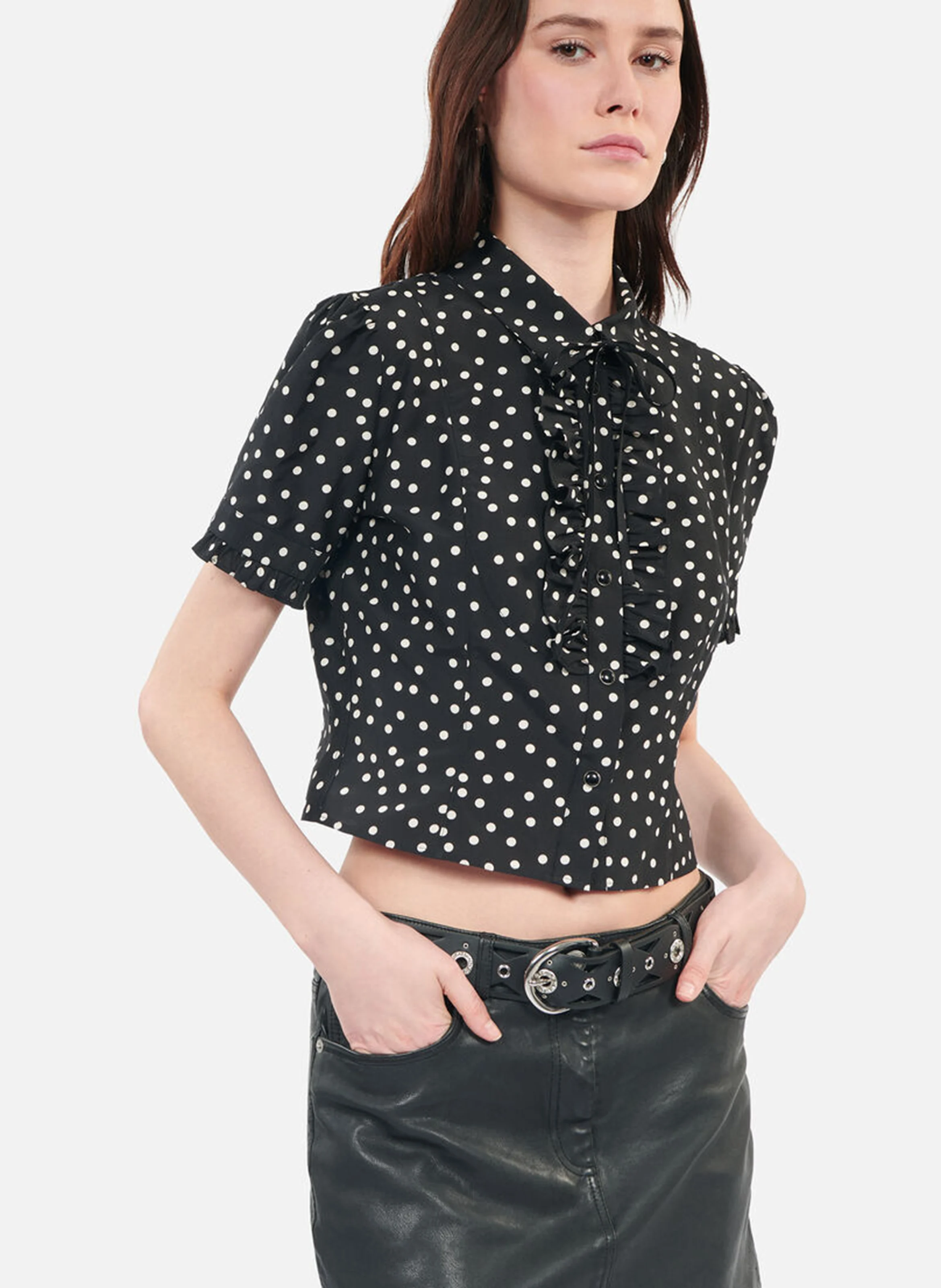 Chemise ajustée col classique en coton et soie mélangé imprimé | Noir