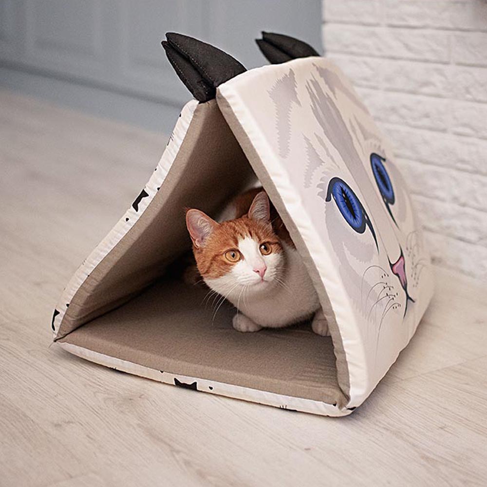 Maisonnette couchage en coton rembourré pour chats pyramid
