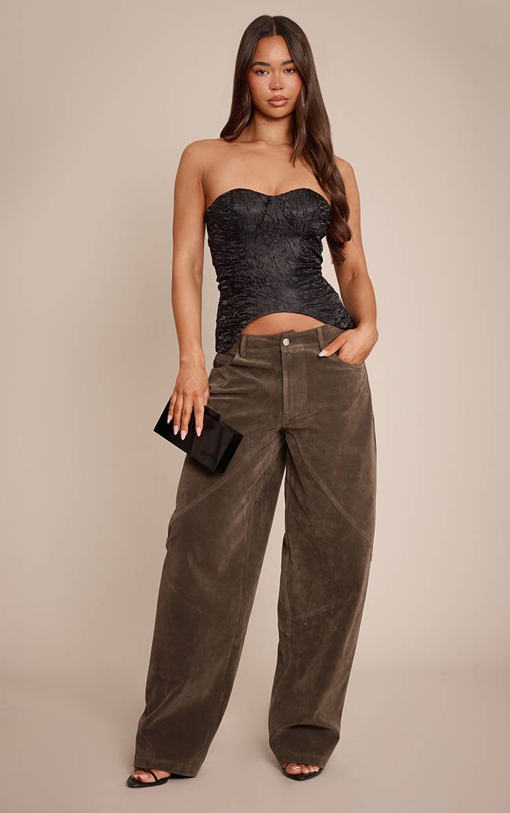 Noir Corset En Satin Texturé À Ourlet Plongeant