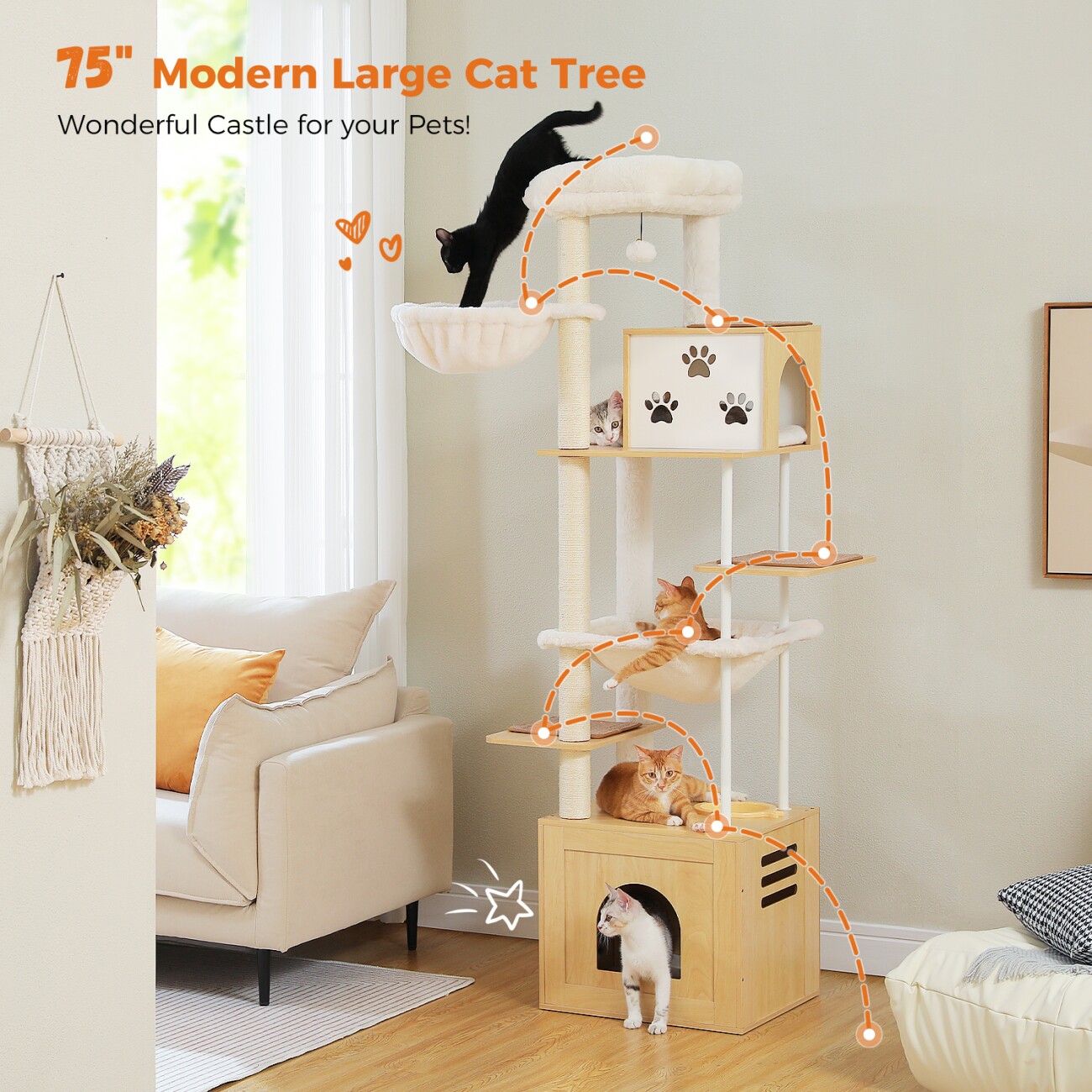 Pawz Road 190 Kratzbaum mit Futterplatz beige