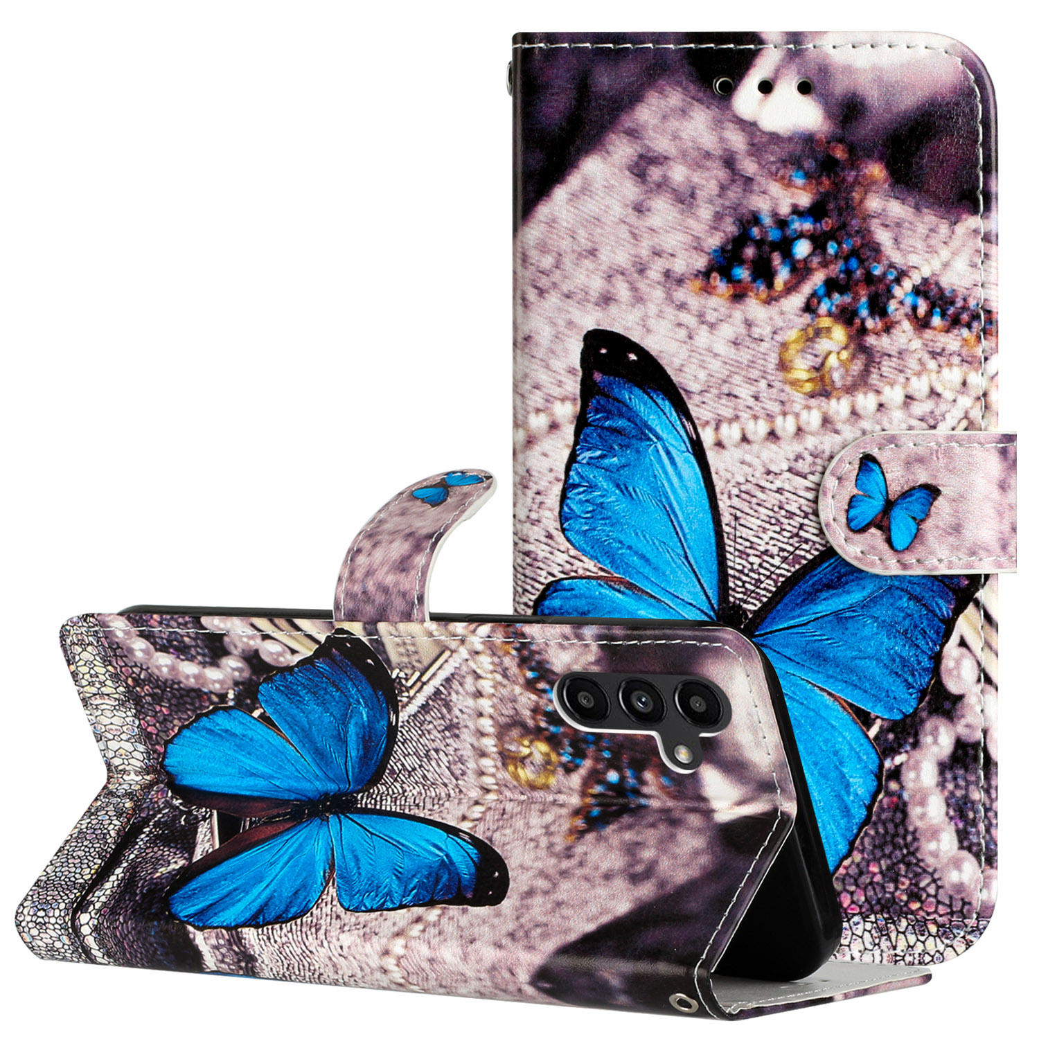 Samsung Galaxy S24 FE Leder Tasche - Blauer Schmetterling