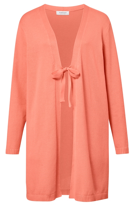 Long-Strickjacke, V-Ausschnitt, Bindeband, Langarm