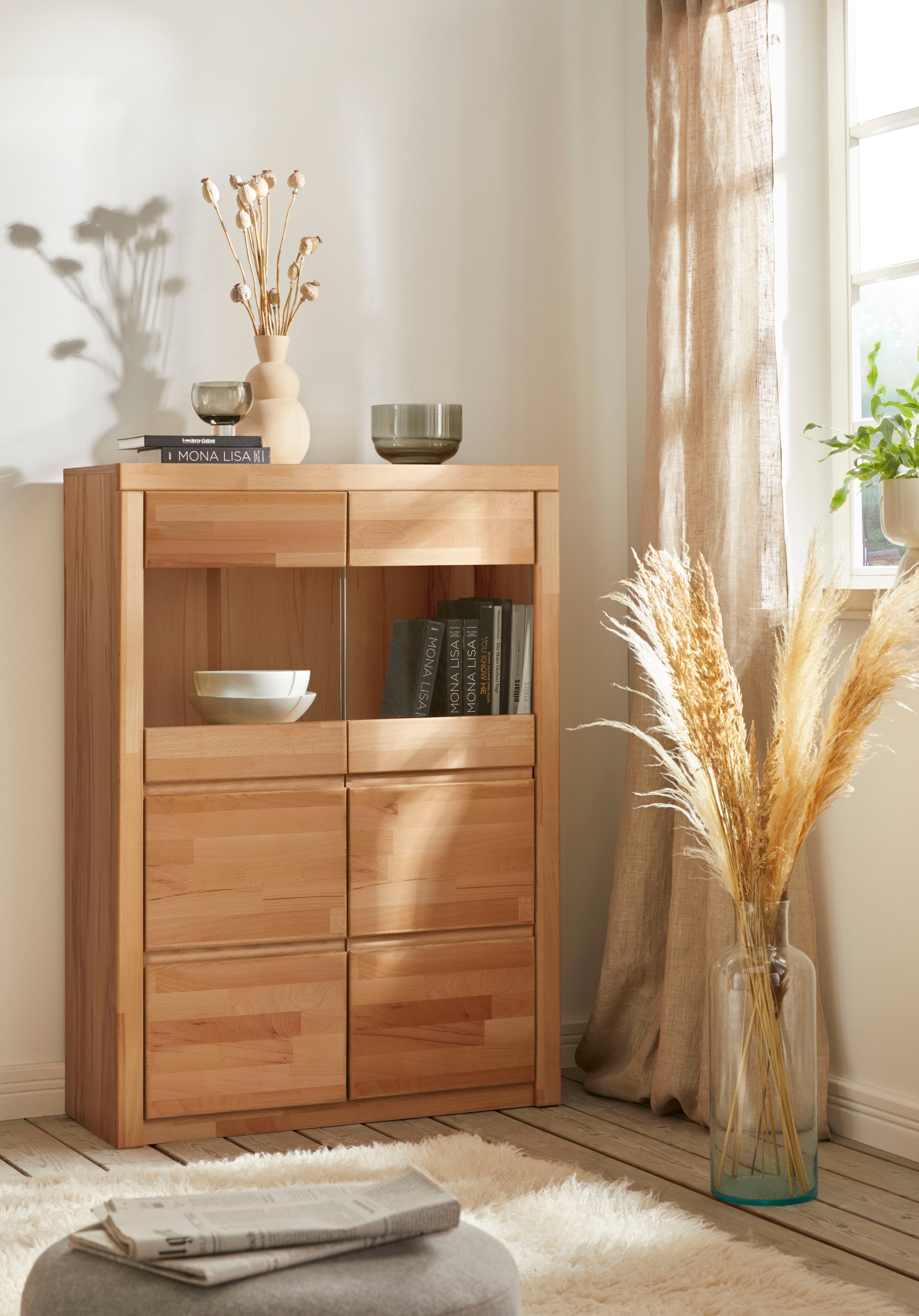Home affaire Highboard »Silkeborg« schöne grifflose Optik, teilmassiv
