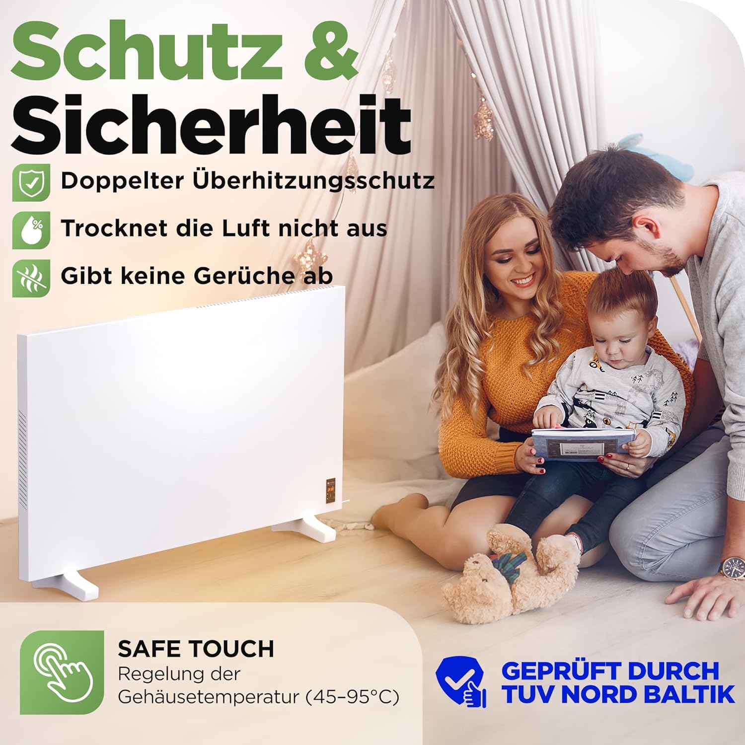 Infrarotheizung mit Thermostat 950 W bis 25m² | Infrarot Wandheizung & Infrarotheizung Standgerät | Infrarot Heizung & Konvektor Heizung für Zuhause, Schlafzimmer, Badezimmer Elektroheizung