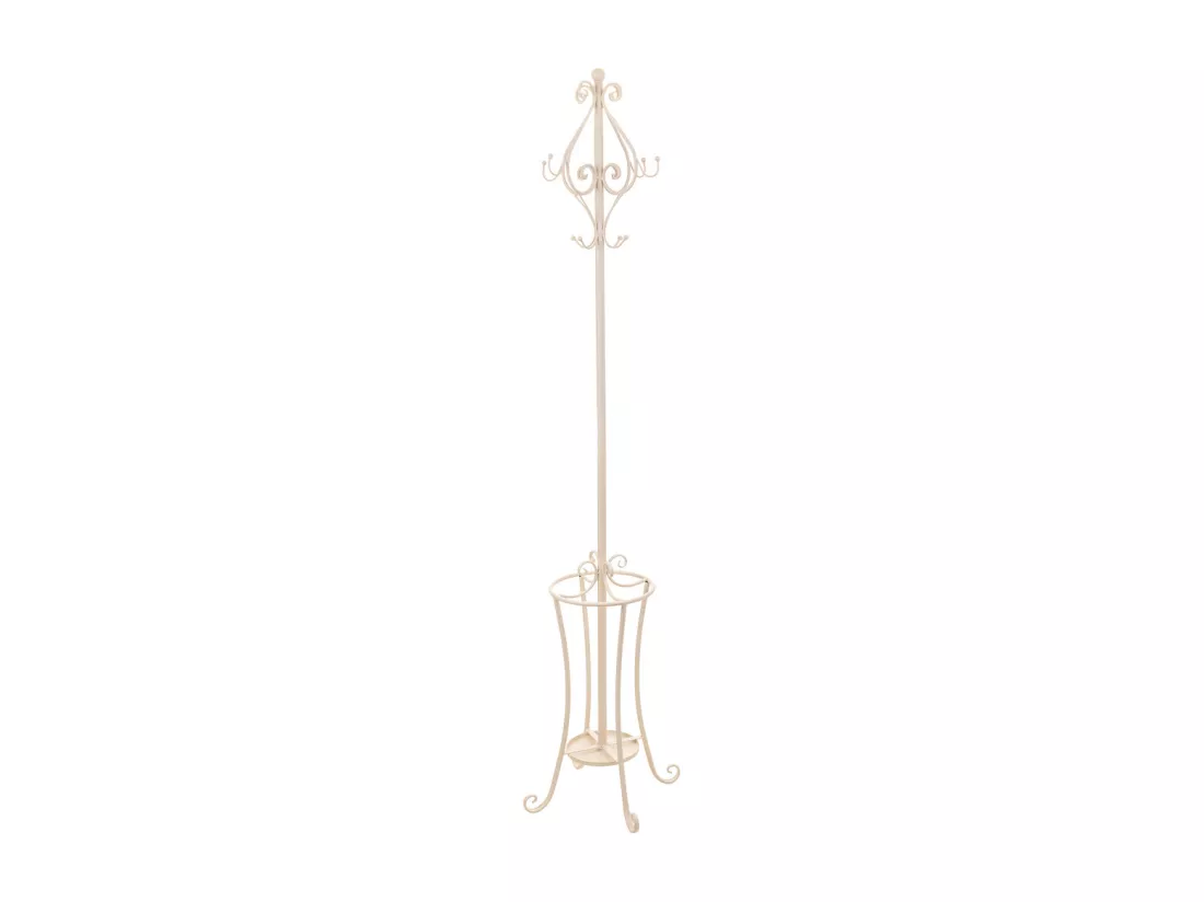 Porte-manteau en fer forgé blanc avec porte-parapluie 26x26x178h cm