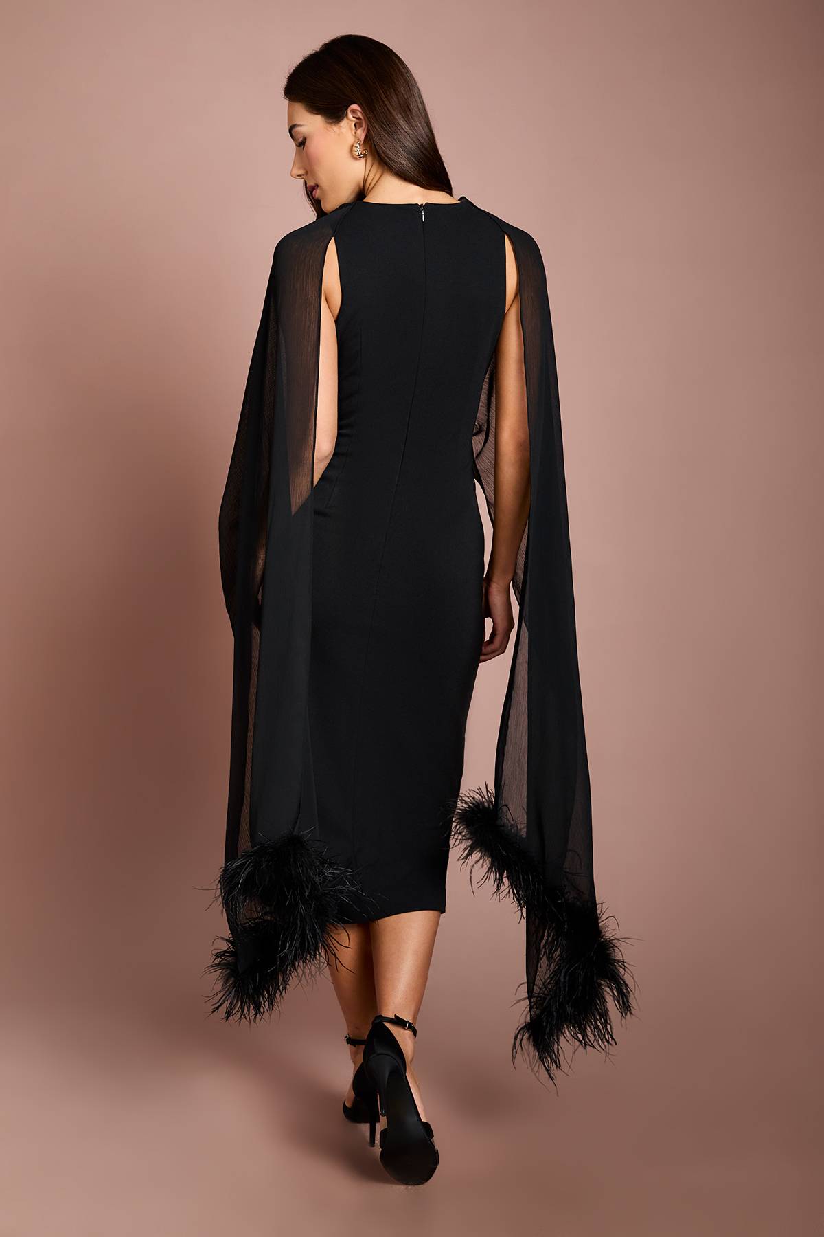Coast Robe Midi En Crêpe Stretch Avec Écharpe En Plumes Mousseline