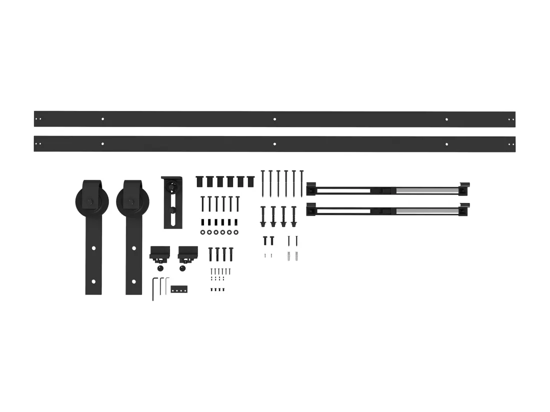 Kit de porte coulissante système galandage pour porte épaisseur 40-55 mm longueur rail 2,44 m charge max. 90 Kg acier au carbone noir