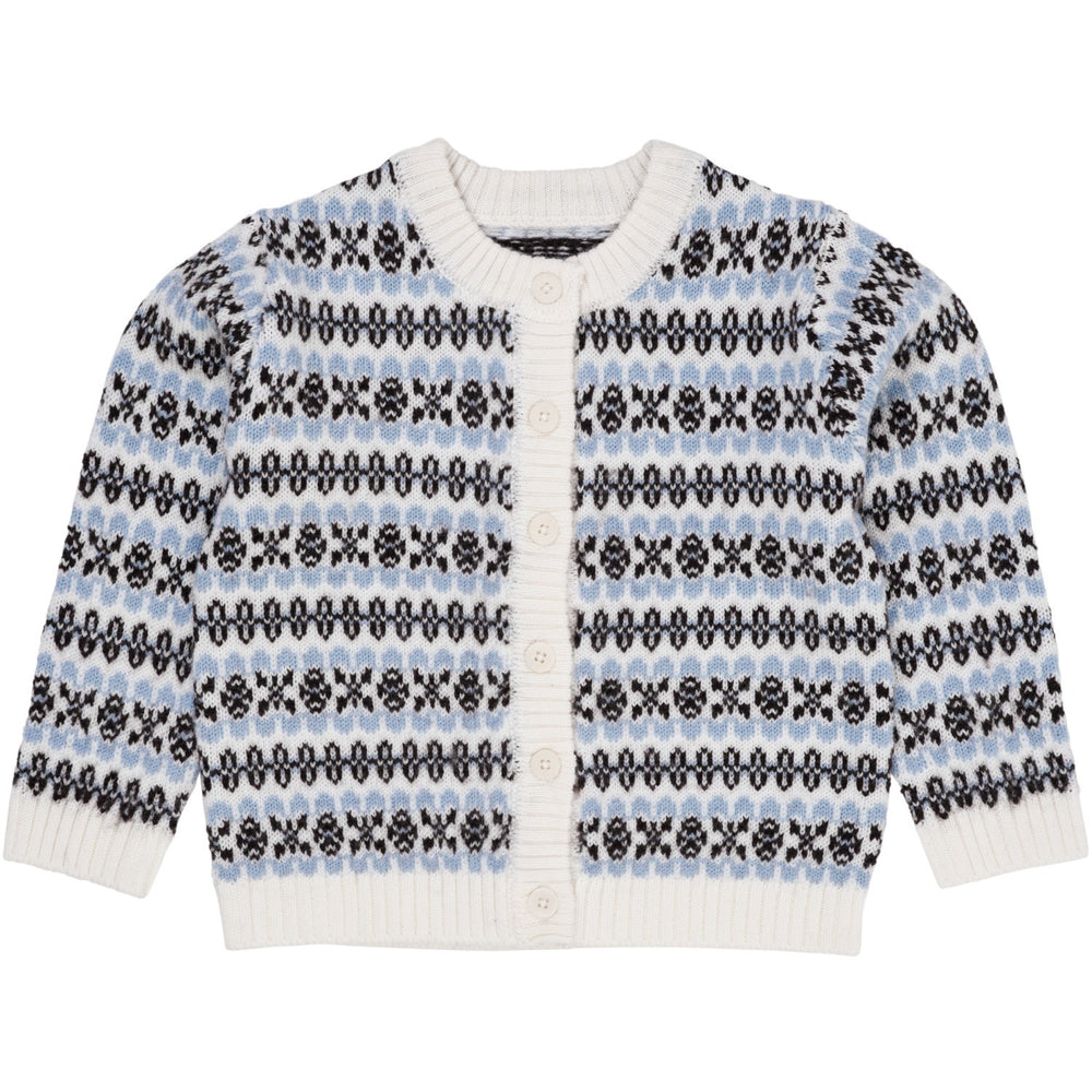 Køb COPENHAGEN COLORS Dusty Blue Combi Merino Pattern Cardigan