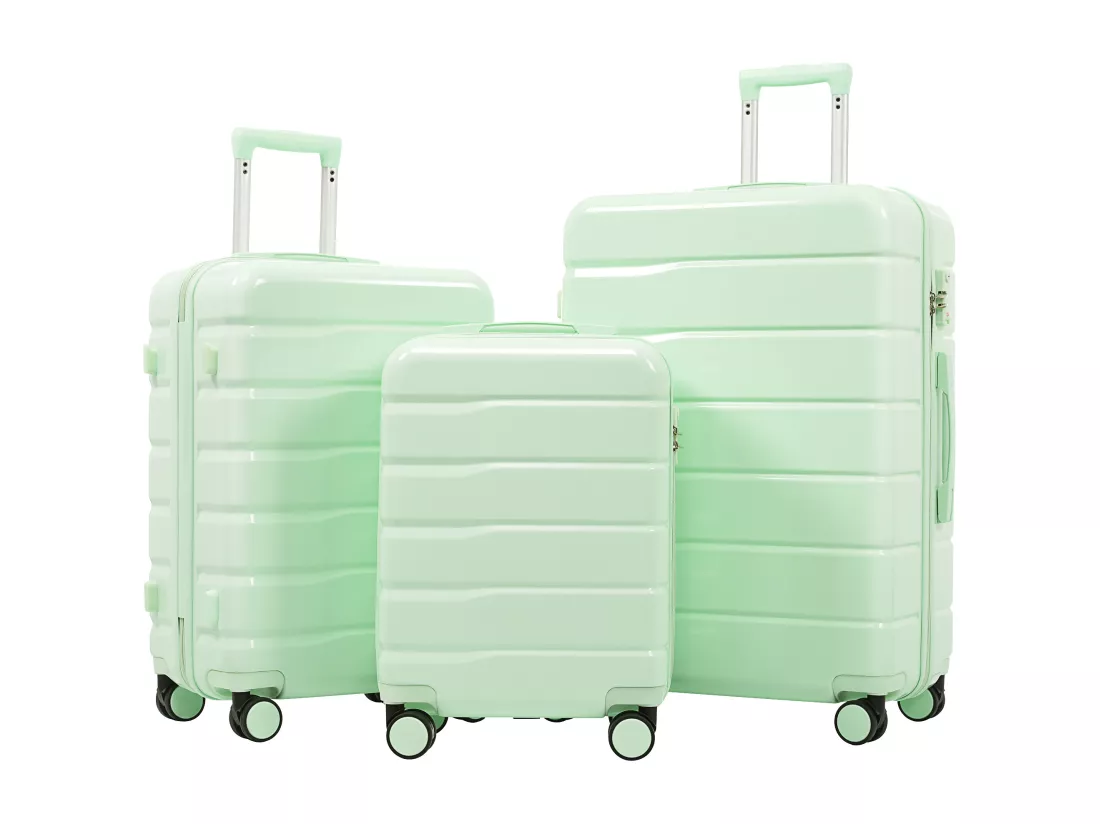Bagage à main de 3 pièces20&24&28 pouces - en matériau ABS+PC - doubles roues pivotantes à 360° et Serrure TSA-vert