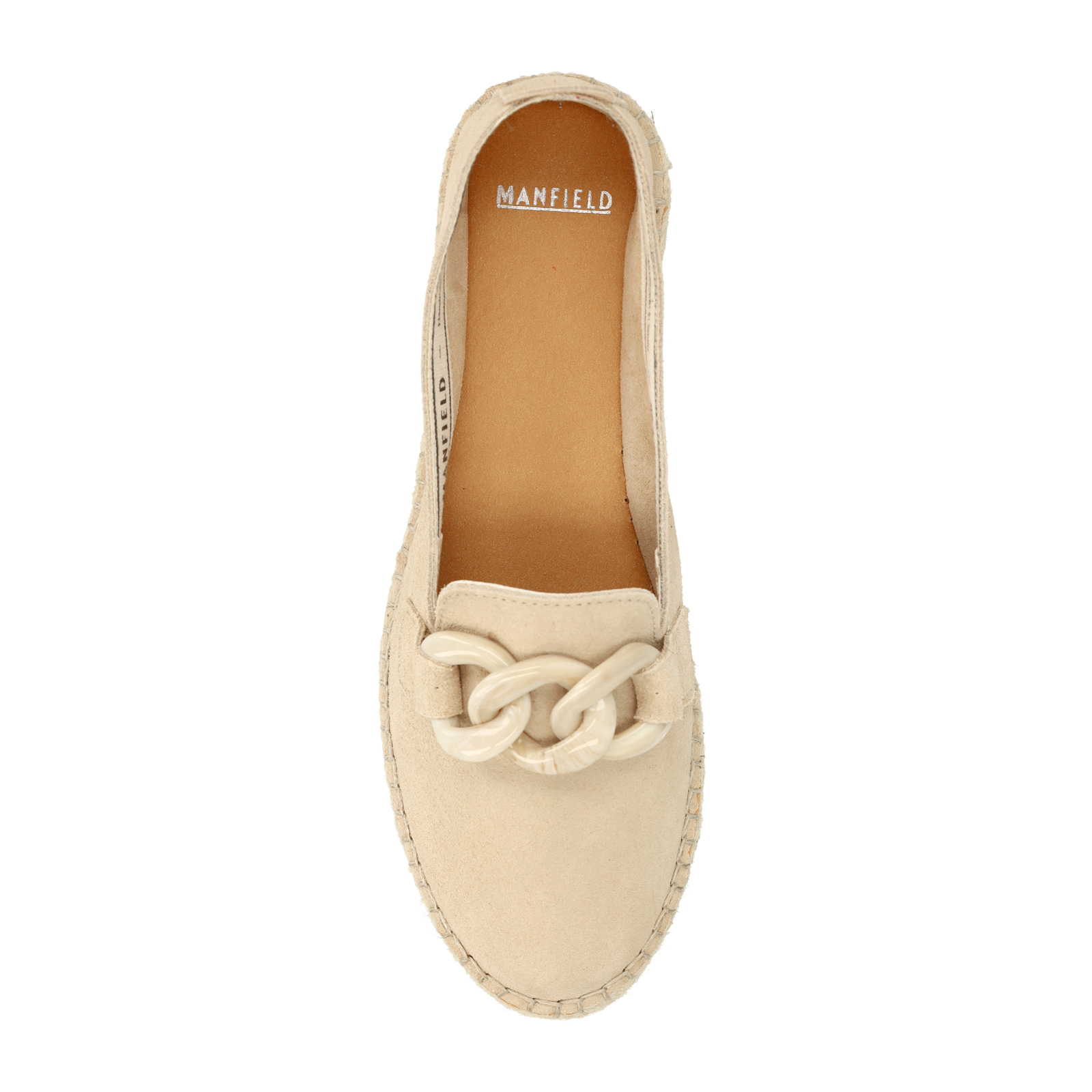 Beige suède espadrilles met chain