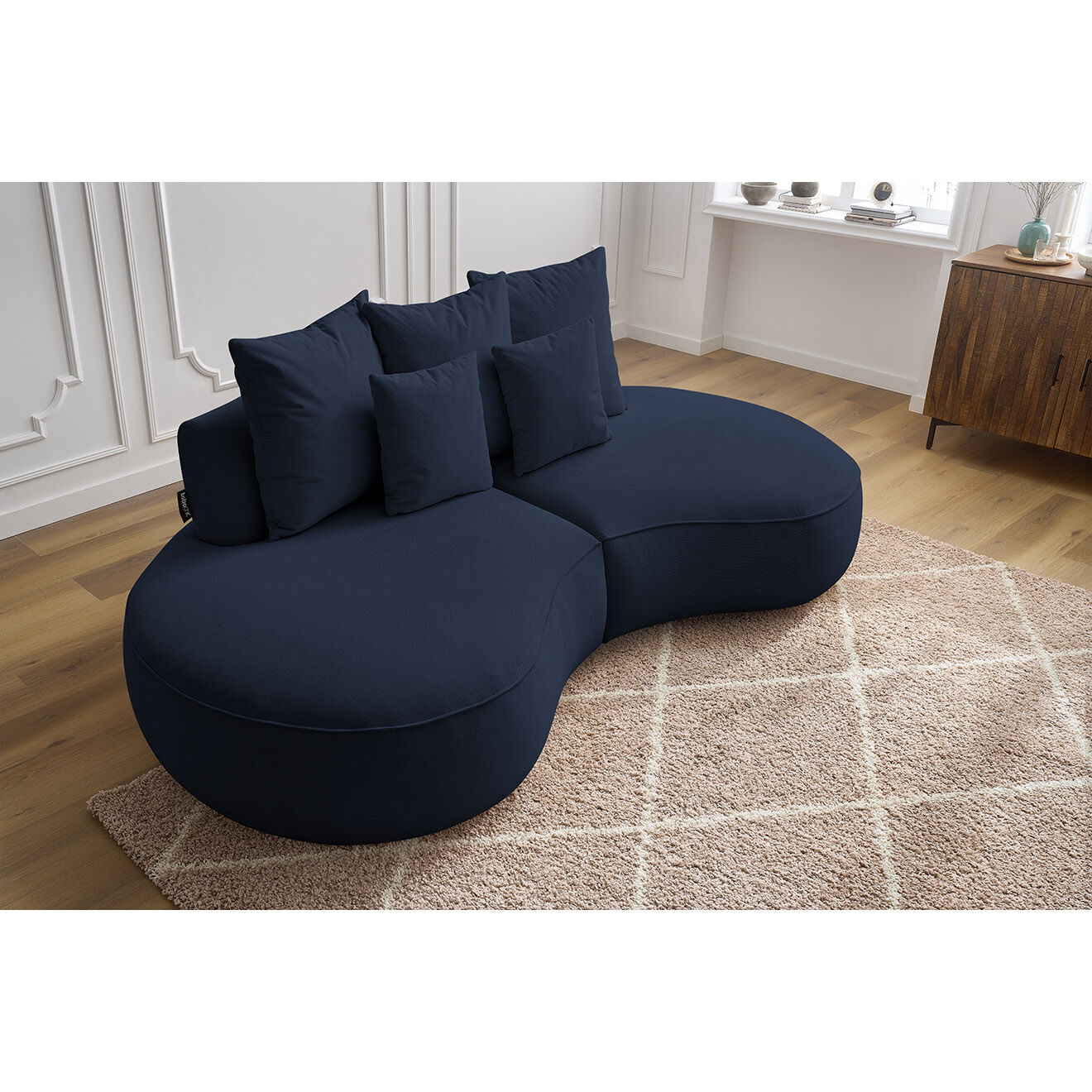 Bobochic Canapé droit fixe 3 places saint-germain tissu texturé bleu foncé - 260x145x92 cm