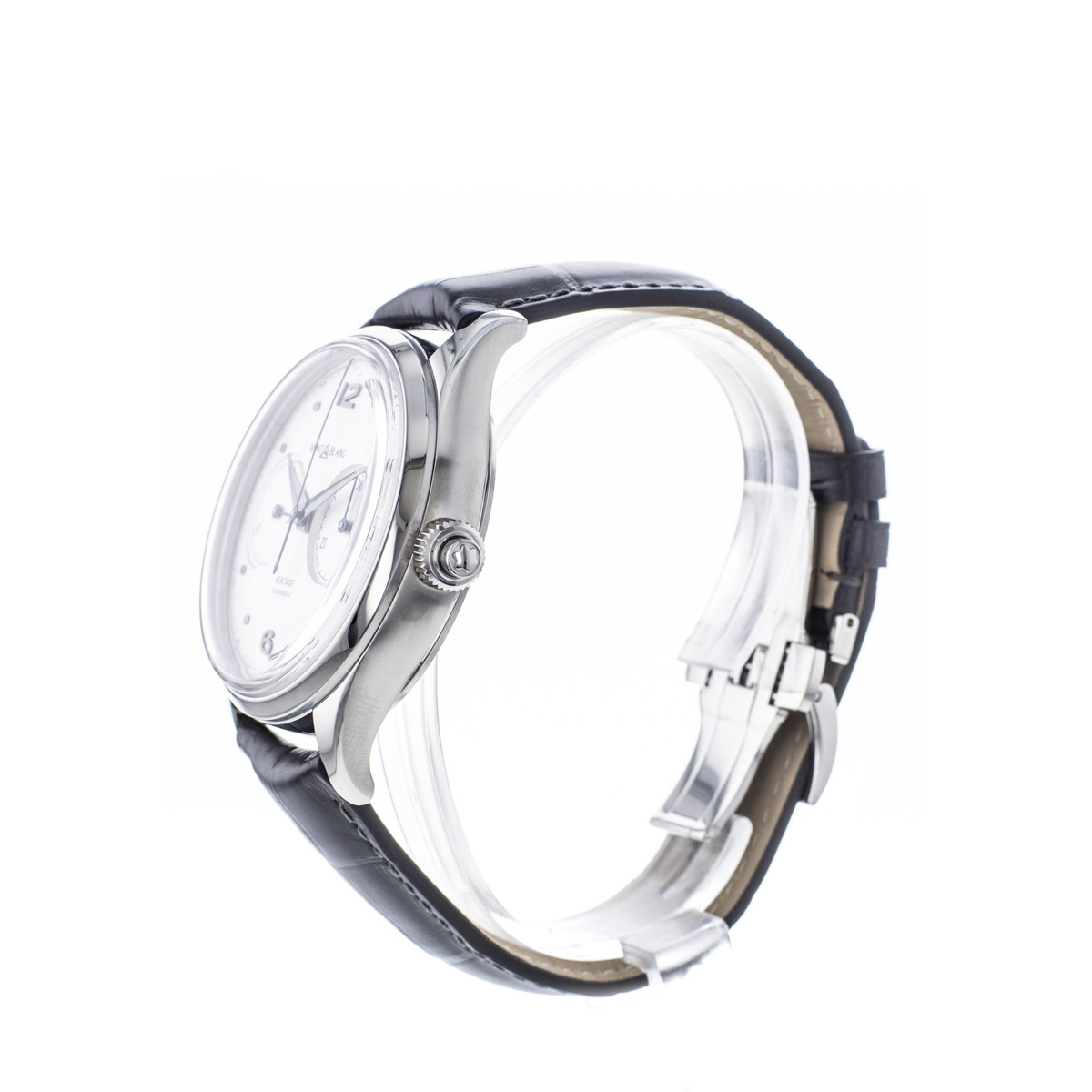 Montre d'occasion Montblanc Heritage homme chronographe automatique acier bracelet cuir noir