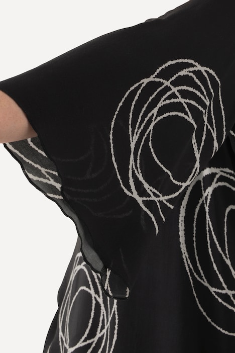 Shirtbluse, doppellagig, Scribbles, V-Ausschnitt, Langarm