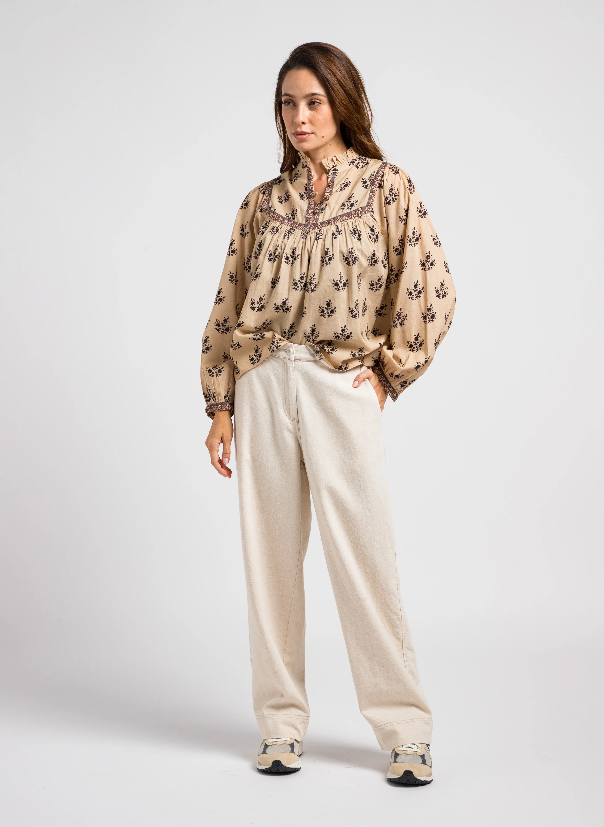 TINA - Blouse ample imprimée en coton | Gris