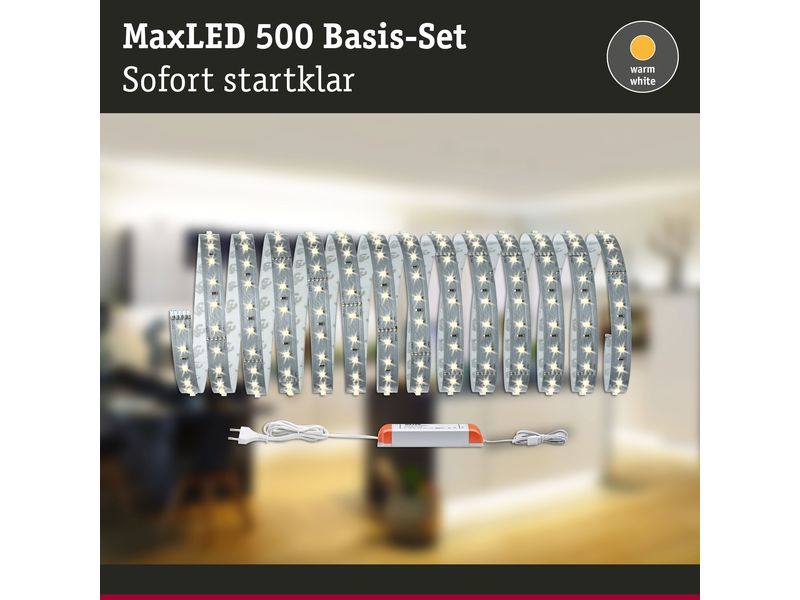 Paulmann LED-Stripe MaxLED 500 2700 K, 5 m Basisset Unbeschichteter LED-Streifen, kürzbar