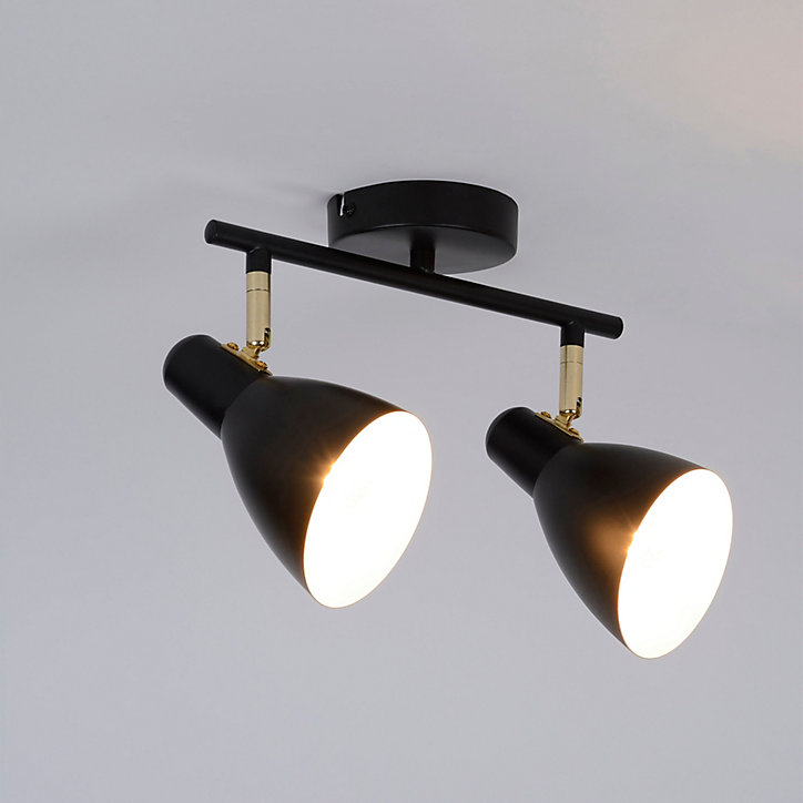 Spot mural Marcel 2 lumières IP20 E14 15W H.14 x L.31 x P.20 cm métal noir mat Corep