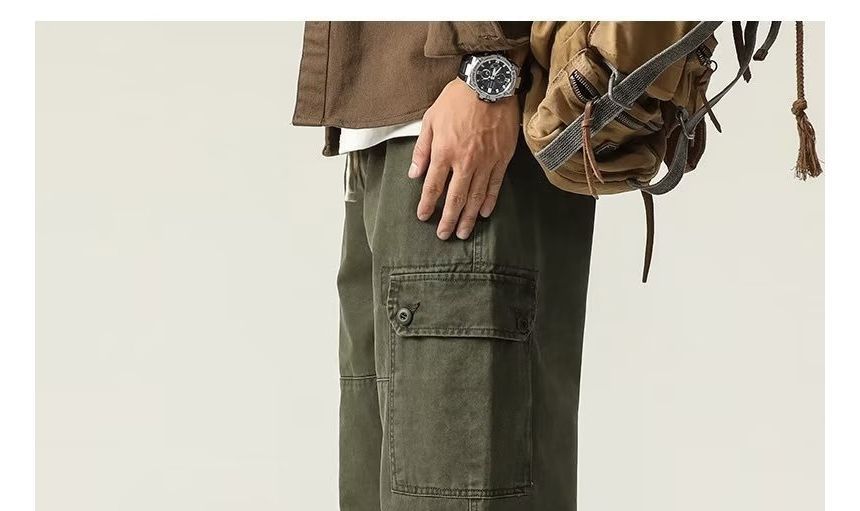 Kantereld - Cargojeans met trekkoord in de taille, effen paneel en rechte pijpen