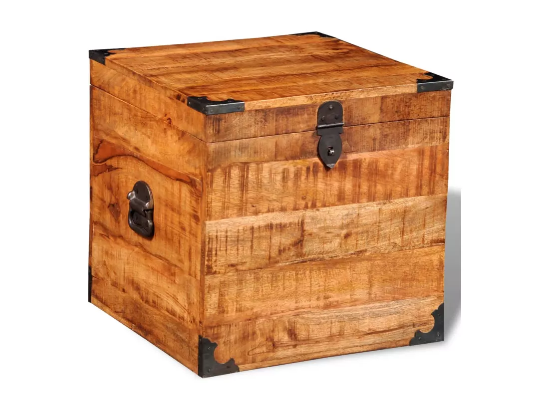 Coffre de rangement cubique Bois de manguier brut