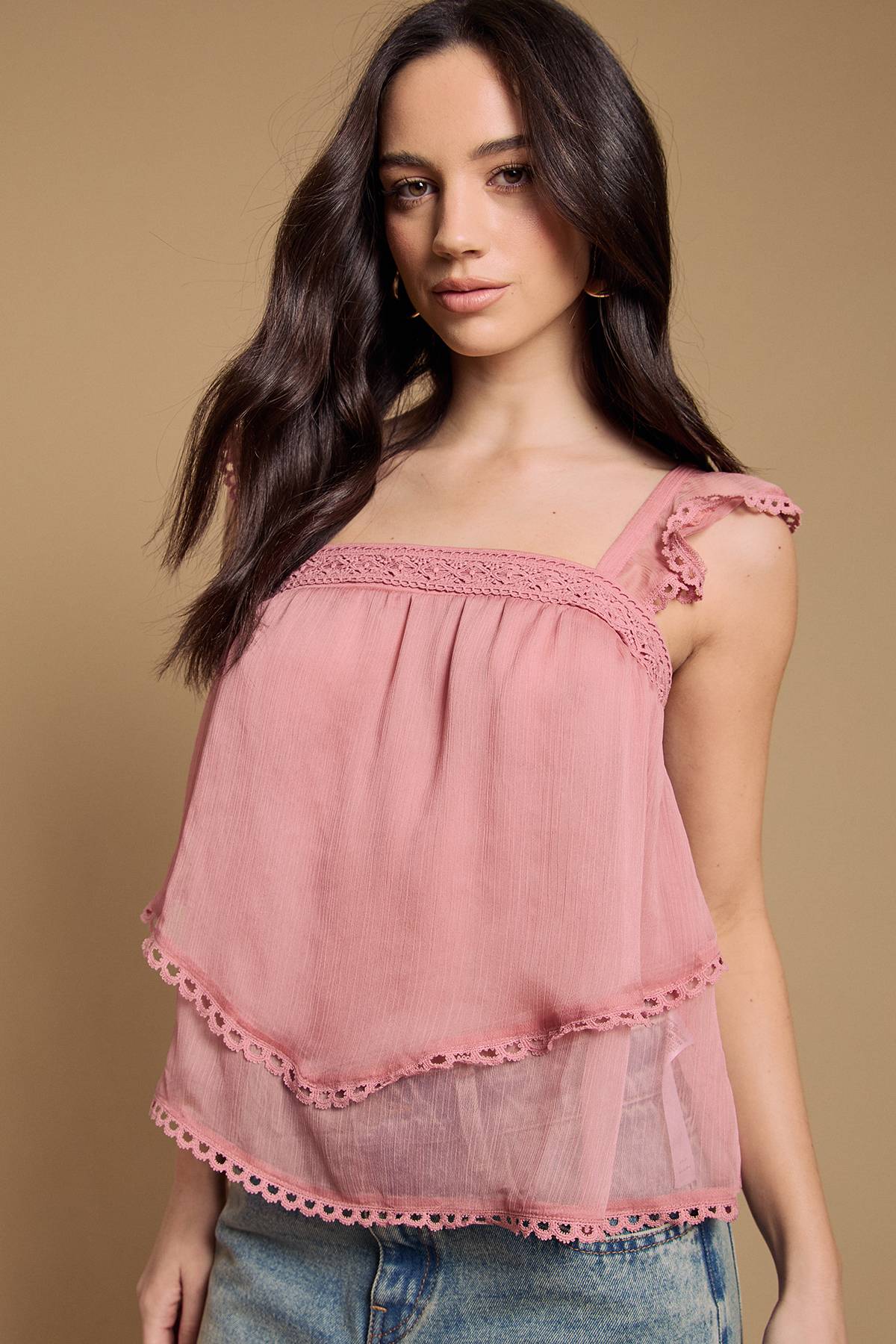 Oasis Haut Camisole Western À Manches À Volants Étagés