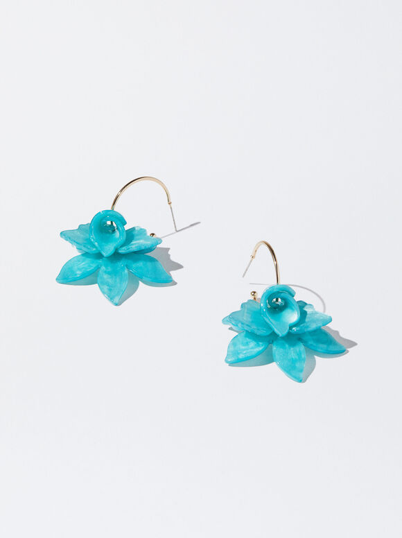 Brincos com flor de resina - Azul