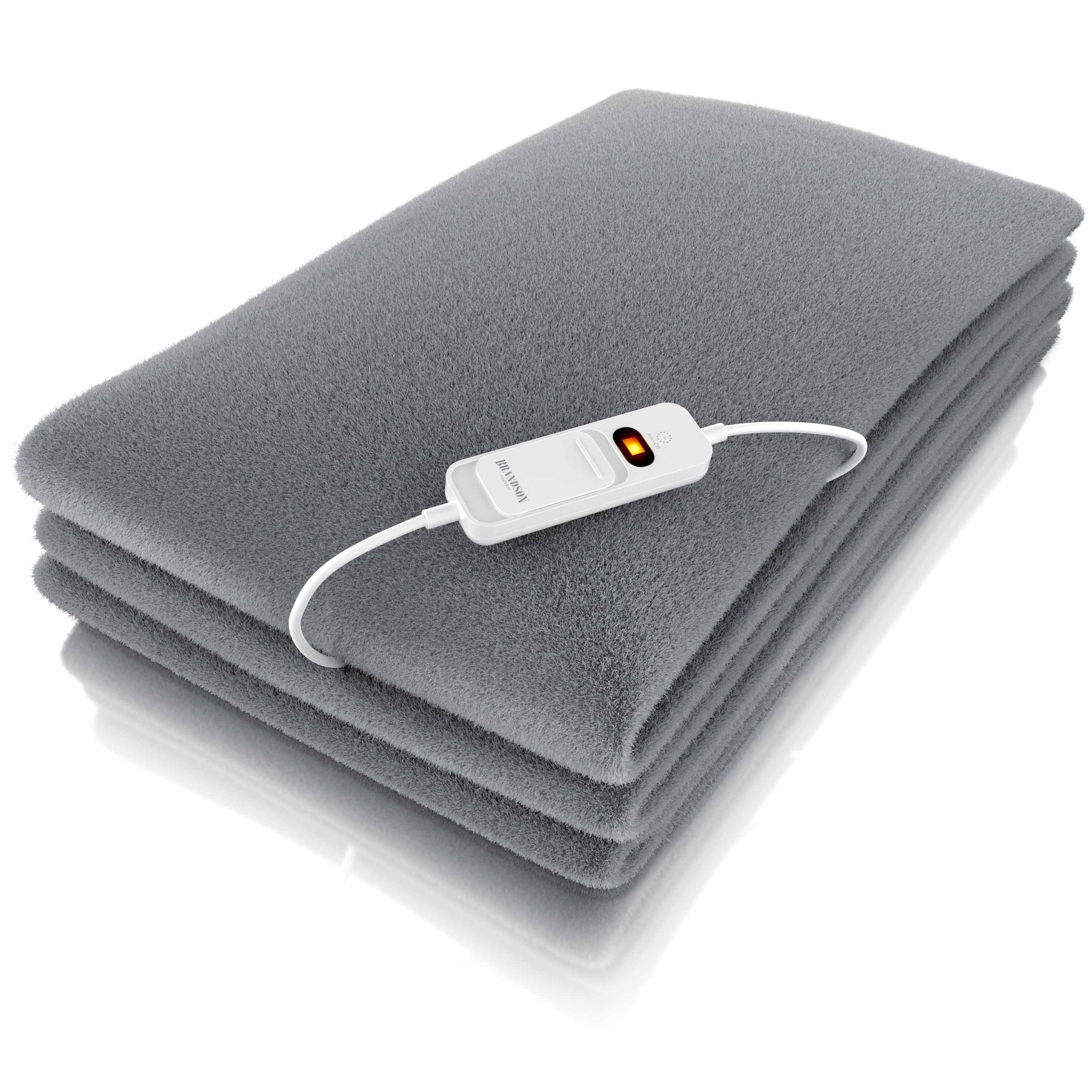 Brandson Heizdecke, elektrische Wärmedecke XXL, 180x130cm, Kuscheldecke mit 3 Temperaturstufen, 120W, Abschaltautomatik, Timerfunktion, Grau